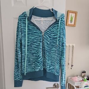 LuLaRoe Teal Zebra Print Bethany Velour Hoodie
